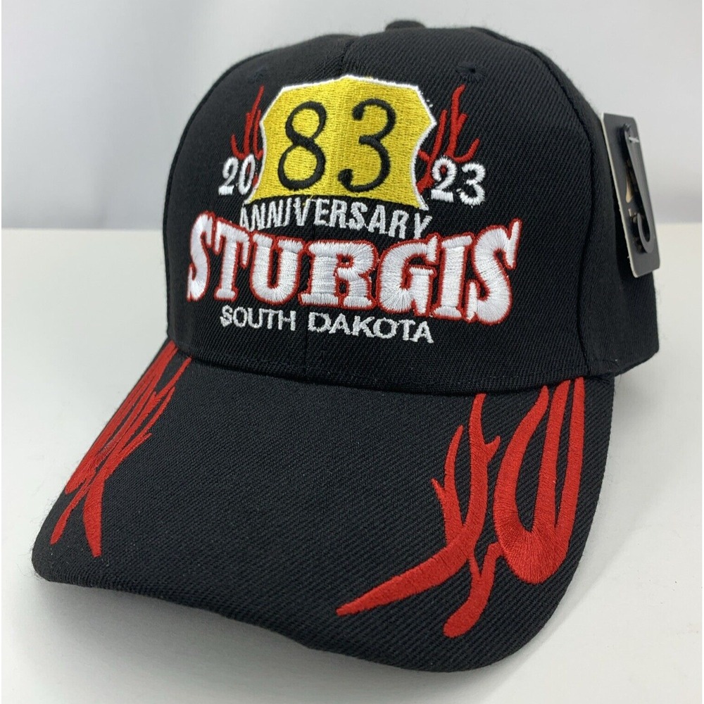Sturgis Motorcycle Rally 2023 Hat Black Red Anniversary Cap Adjustable NWT
